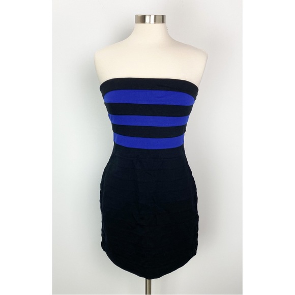 Express Dresses & Skirts - Express Bodycon Strapless Bandage Dress in Black Blue Size Medium